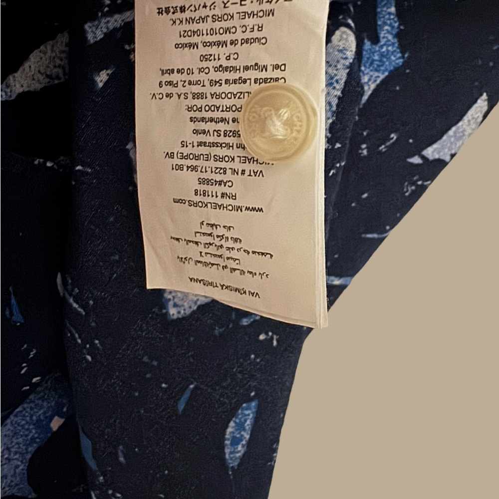 Michael Kors‎ Blue Tropical Leaf Print Men's Button Down Short Sleeved Shirt - Picture 3 of 6